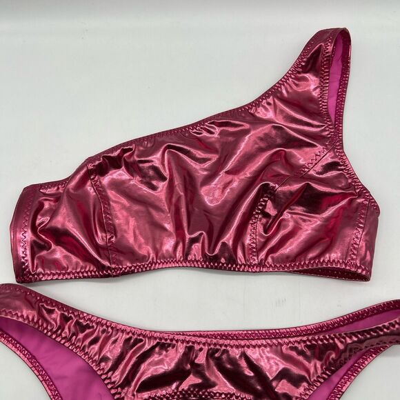 LISA MARIE FERNANDEZ Arden Metallic PVC 2 pc Bikini Set Pink Women's Size 0 XS - Picture 4 of 10